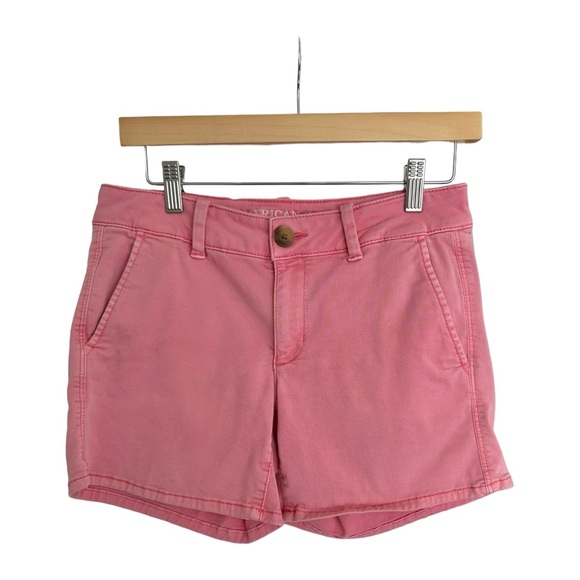 American Eagle Outfitters Twill Shorts Midi Super Stretch Pink Size 4 - Picture 7 of 7